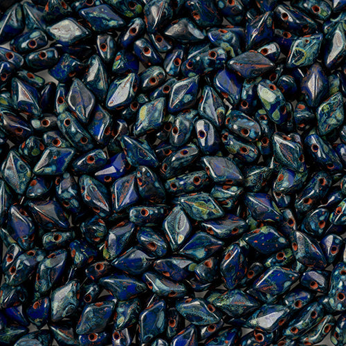 GemDuo 2-Hole Diamond Shaped Bead, Blue Travertin Dark, GD3305-86805, 7.5 grams