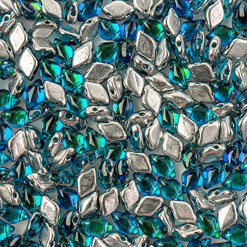 GemDuo 2-Hole Diamond Shaped Bead, Aqua Backlit Sphynx, GD6002-26601, 7.5 grams