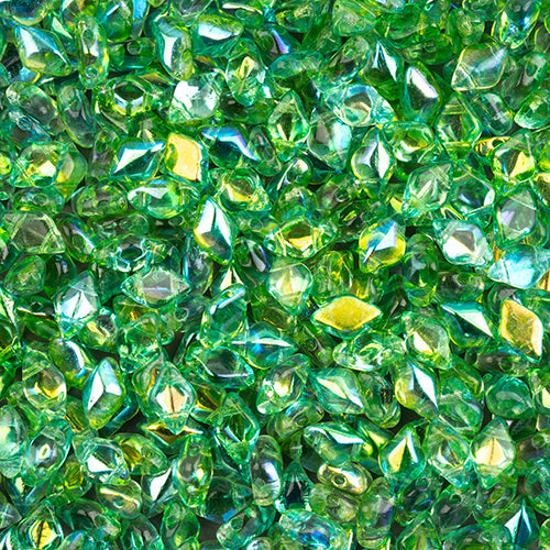 GemDuo 2-Hole Diamond Shaped Bead, Crystal Summer Rainbow Green, GD0003-48110, 7.5 grams