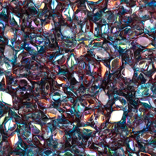 GemDuo 2-Hole Diamond Shaped Bead, Crystal Summer Rainbow Dark Violet, GD0003-48113, 7.5 grams