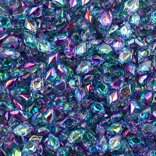 GemDuo 2-Hole Diamond Shaped Bead, Crystal Summer Rainbow Light Blue, GD0003-48123, 7.5 grams