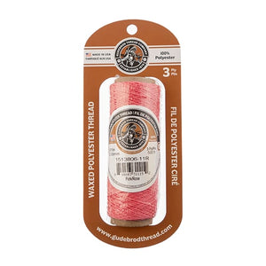 Gudebrod Waxed Thread 3ply Made In USA 500ft (152.4m) Spool 0.38mm (0.015in), Pink