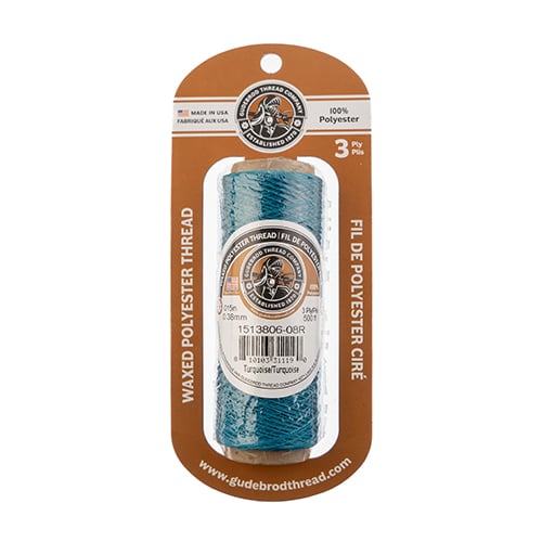 Gudebrod Waxed Thread 3ply Made In USA 500ft (152.4m) Spool 0.38mm (0.015in), Turquoise