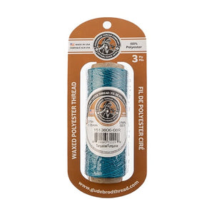 Gudebrod Waxed Thread 3ply Made In USA 500ft (152.4m) Spool 0.38mm (0.015in), Turquoise