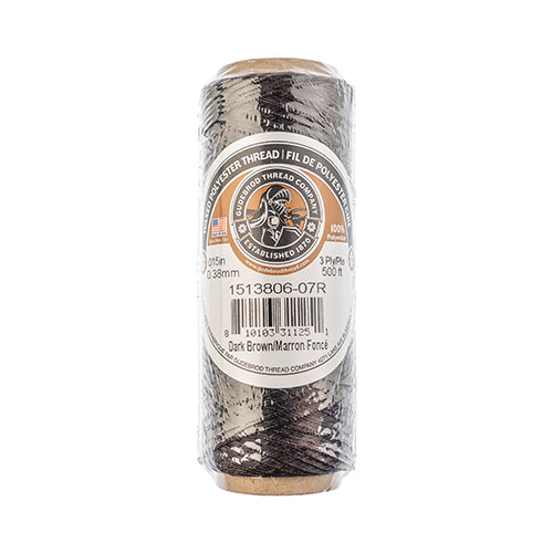 Gudebrod Waxed Thread 3ply Made In USA 500ft (152.4m) Spool 0.38mm (0.015in), Dark Brown