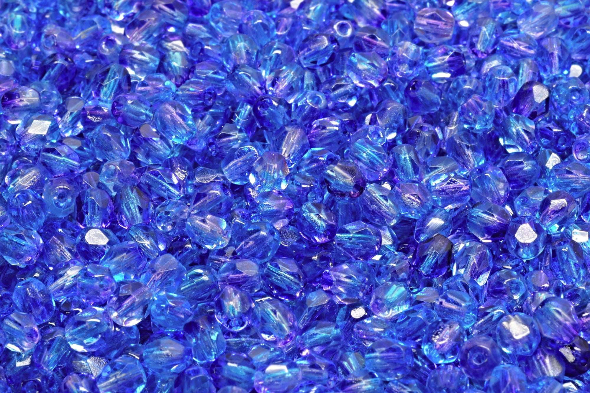 4mm Czech Fire Polish Beads, Crystal Blue/Purple, 50 pieces