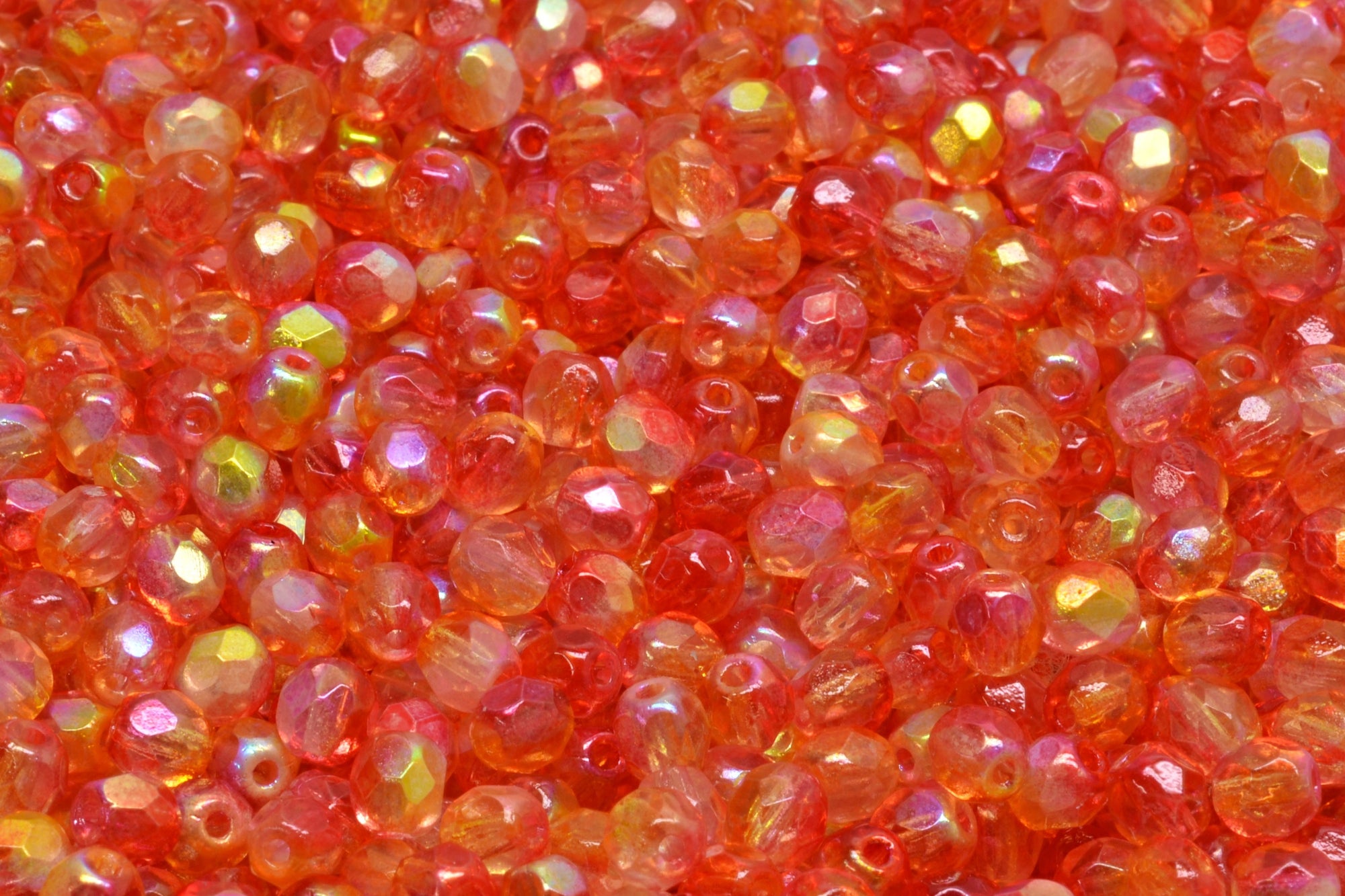 4mm Czech Fire Polish Beads, Crystal Red/Gold, 50 pieces