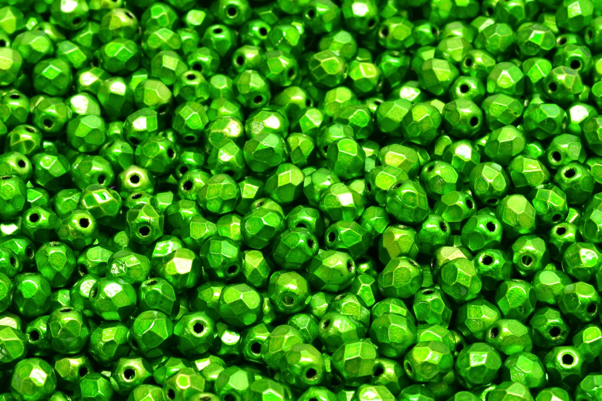 4mm Czech Fire Polish Beads, Metalust Apple Green, 50 pieces