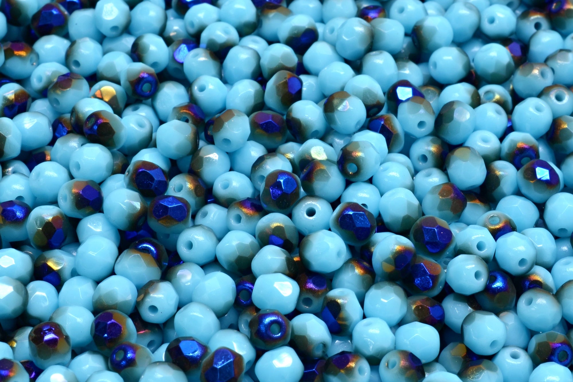 4mm Czech Fire Polish Beads, Turquoise Blue Azuro, 50 pieces