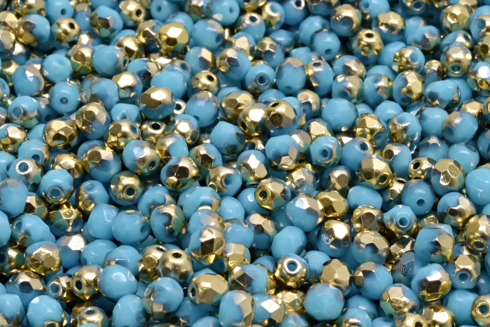 4mm Czech Fire Polish Beads, Turquoise Blue Amber, 50 pieces