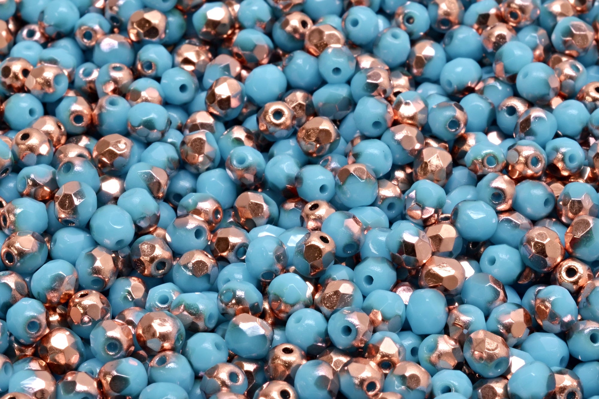 4mm Czech Fire Polish Beads, Turquoise Blue Capri Gold, 50 pieces