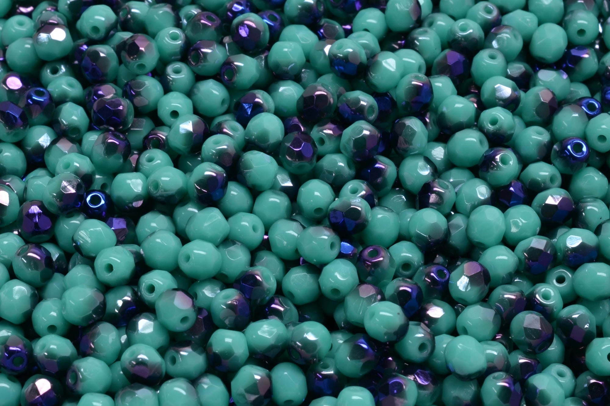 4mm Czech Fire Polish Beads, Turquoise Flare, 50 pieces