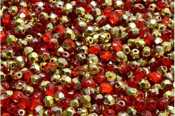 4mm Czech Fire Polish Beads, Light Siam Amber, 50 pieces