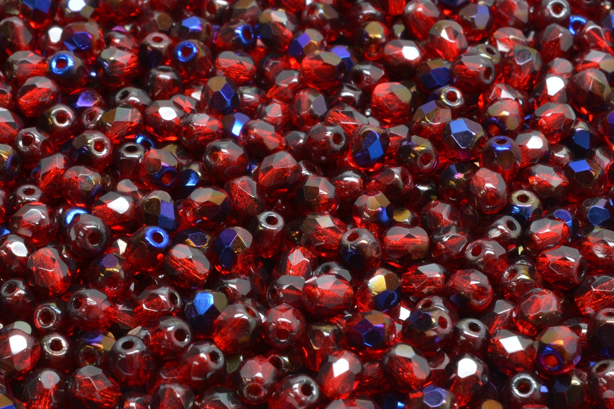 4mm Czech Fire Polish Beads, Ruby Azuro, 50 pieces