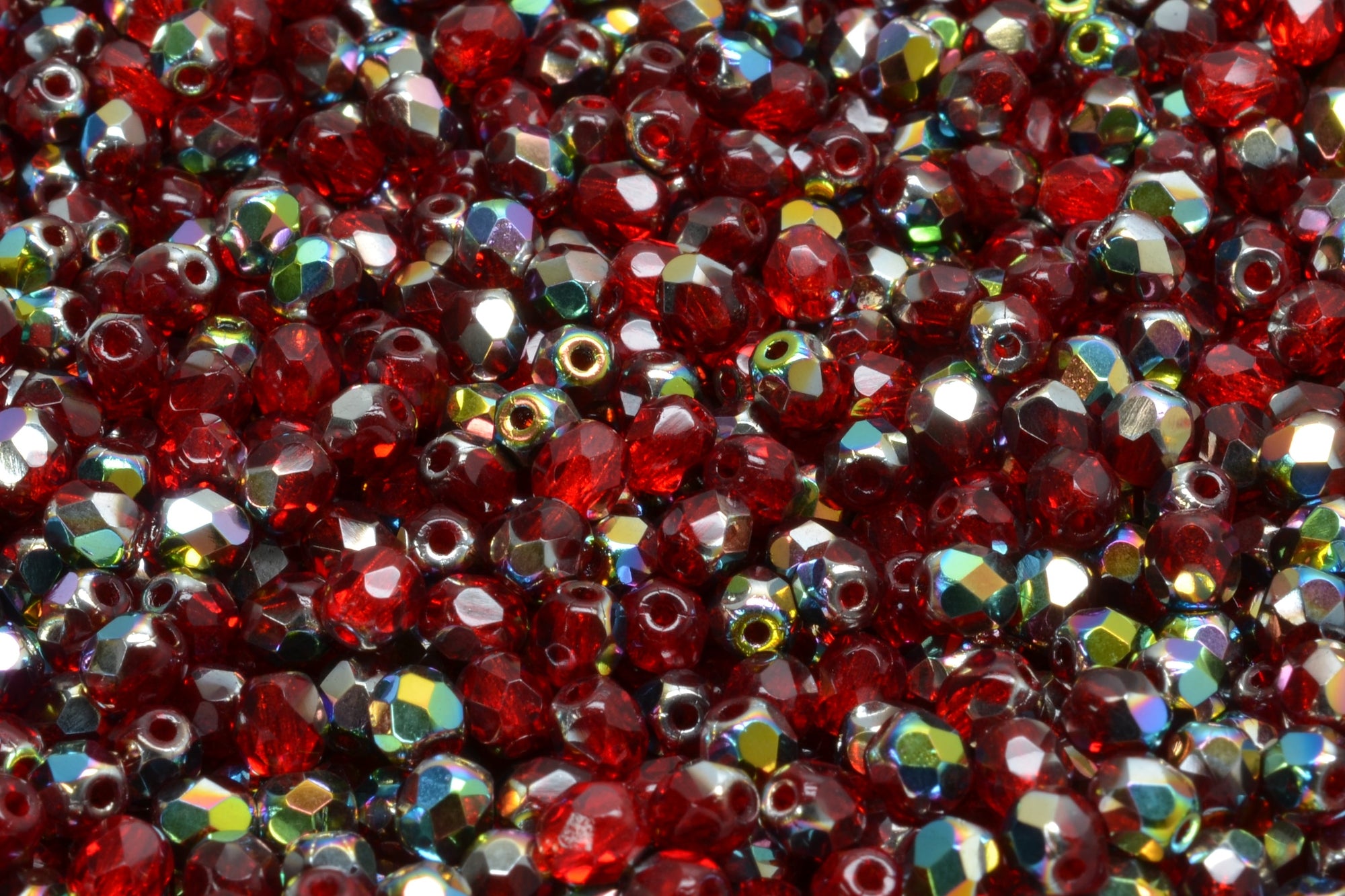 4mm Czech Fire Polish Beads, Ruby Vitrail, 50 pieces