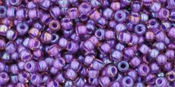 Toho 11/0 Round Japanese Seed Bead, TR11-928, Inside Color AB Rosaline/Opaque Purple Lined