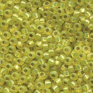 Miyuki 11 Round Seed Bead, 11-4236, Duracoat Semi Frosted Silver Lined Dyed Citron, 13 grams