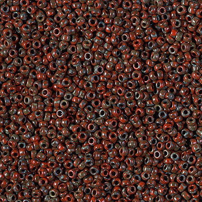 Miyuki 15/0 Round Seed Bead, 15-4513, Opaque Red Picasso, 8 grams