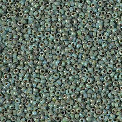 Miyuki 15/0 Round Seed Bead, 15-4514, Opaque Turquoise Blue Picasso, 8 grams