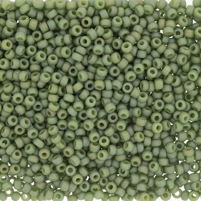 Miyuki 15 Round Seed Bead, 15-4698, Matte Opaque Glazed Pistachio AB, 8 grams