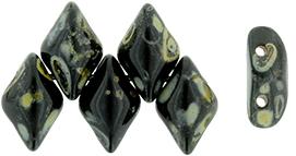 GemDuo 2-Hole Diamond Shaped Bead, Jet Picasso, 7.5 grams