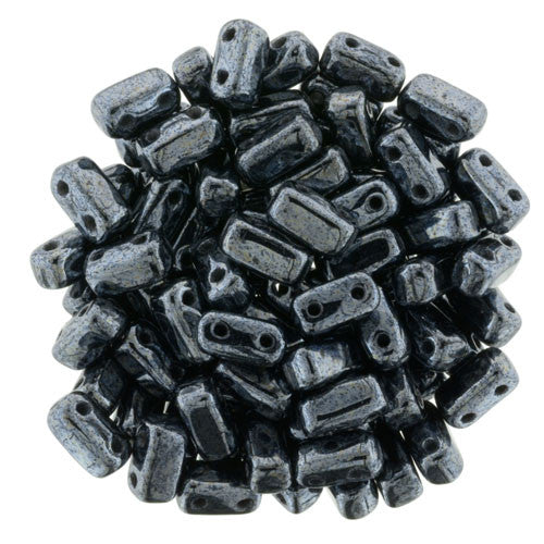 Czechmate 2mm X 6mm Brick Glass Czech Two Hole Bead, Hematite - Barrel of Beads