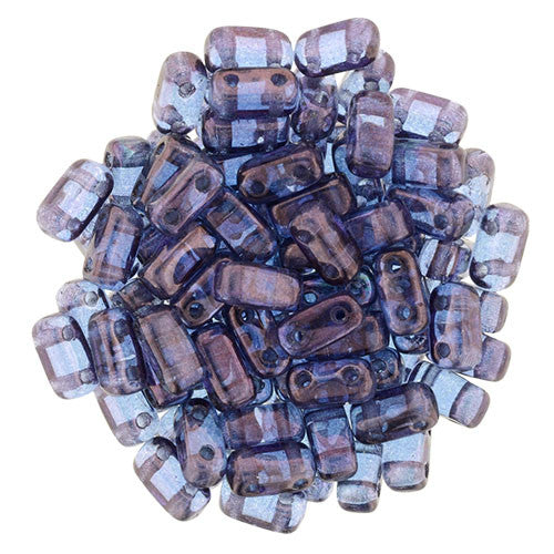 Czechmate 2mm X 6mm Brick Glass Czech Two Hole Bead, Luster Transparent Amethyst - Barrel of Beads