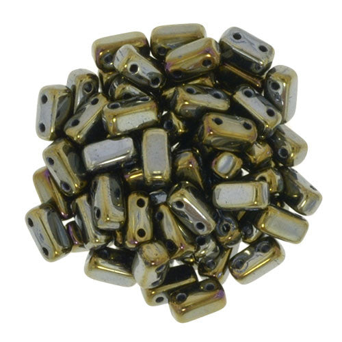 Czechmate 2mm X 6mm Brick Glass Czech Two Hole Bead, Iris Brown - Barrel of Beads