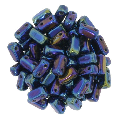 Czechmate 2mm X 6mm Brick Glass Czech Two Hole Bead, Iris Blue - Barrel of Beads