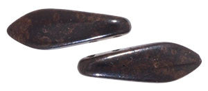 Czechmate 16mm X 5mm X 3mm Dagger Glass Czech Two Hole Bead, Jet Marbled Dark Bronze - Barrel of Beads
