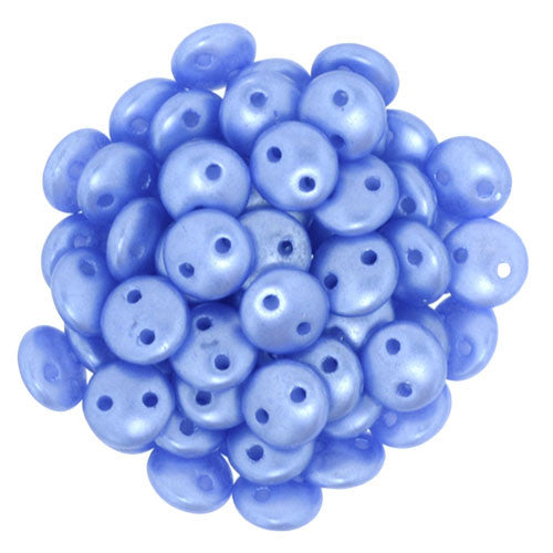 Czechmate 6mm Lentil Glass Czech Two Hole Bead, Pearl Coat - Baby Blue - Barrel of Beads
