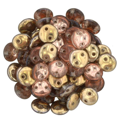 Czechmate 6mm Lentil Glass Czech Two Hole Bead, Apollo (Gold) - Barrel of Beads