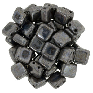 Czechmate 6mm Square Glass Czech Two Hole Tile Bead, Chocolate Brown - Luster Picasso - Barrel of Beads