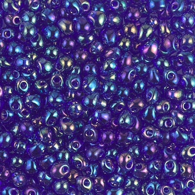 Miyuki 3.4mm Drop Bead, Transparent Cobalt AB, 5 grams