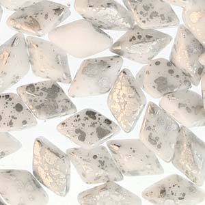 GemDuo 2-Hole Diamond Shaped Bead, Silver Splash Chalk, GD0300-15481, 7.5 grams