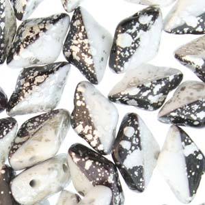 GemDuo 2-Hole Diamond Shaped Bead, Silver Splash Black/White, GD03849-15481, 7.5 grams