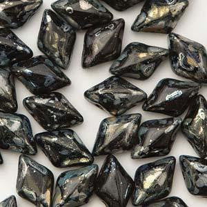 GemDuo 2-Hole Diamond Shaped Bead, Jet Picasso , GD2398-43400, 7.5 grams