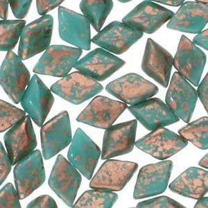 GemDuo 2-Hole Diamond Shaped Bead, Turquoise Green Copper Splash, GD6313-94412, 7.5 grams