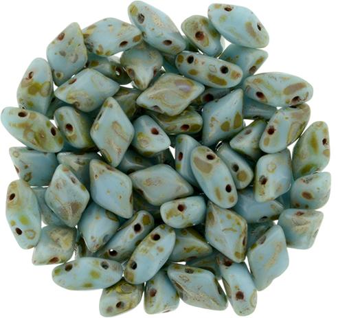 GemDuo 2-Hole Diamond Shaped Bead, Blue Turquoise Picasso, GDT6303, 7.5 grams