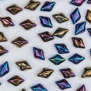 Mini GemDuo 2-Hole Diamond Shaped Bead, Jet White Iris, 7.5 grams