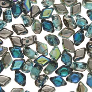 Mini GemDuo 2-Hole Diamond Shaped Bead, Aqua Graphite Rnbw, 7.5 grams