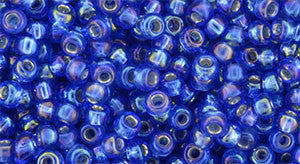 Toho 8/0 Round Japanese Seed Bead, TR8-2035, Silver Lined AB Sapphire - Barrel of Beads