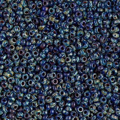 Miyuki 15/0 Round Seed Bead, 15-4518, Opaque Cobalt Picasso, 8 grams