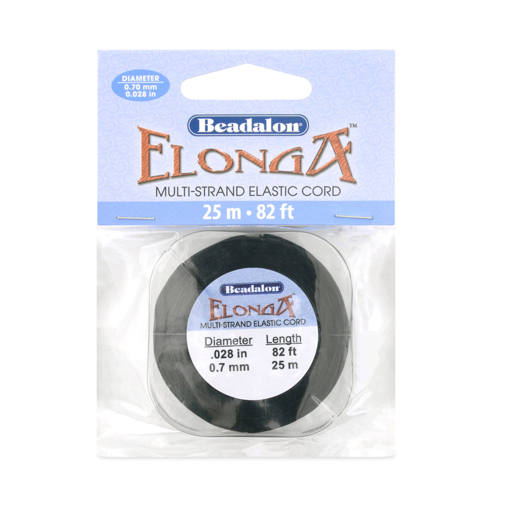 Elonga, Multi-Strand Gossamer Floss Stretch Cord, 0.7 mm (.028 in), Black, 25 m