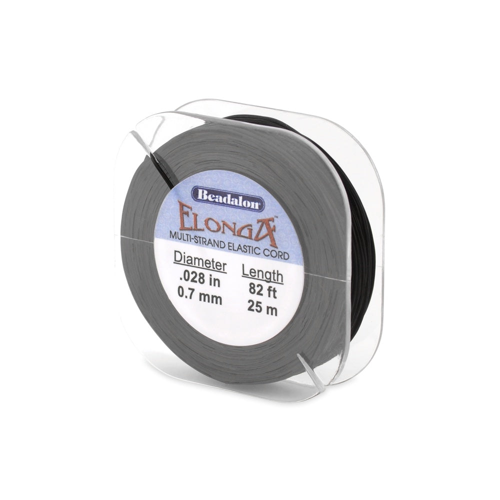 Elonga, Multi-Strand Gossamer Floss Stretch Cord, 0.7 mm (.028 in), Black, 25 m