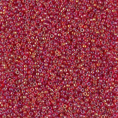 Miyuki 15/0 Round Seed Bead, 15-1010, Silverlined Flame Red AB, 8 grams
