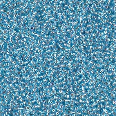 Miyuki 15/0 Round Seed Bead, 15-1018, Silverlined Aqua AB, 8 grams