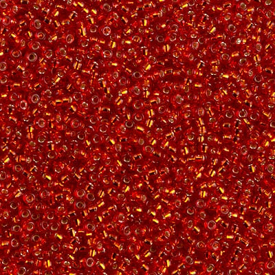 Miyuki 15/0 Round Seed Bead, 15-0010, Silverlined Flame Red, 8 grams
