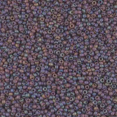 Miyuki 15/0 Round Seed Bead, Matte Transparent Root Beer AB, #135FR, 8 grams