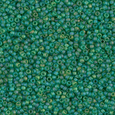 Miyuki 15/0 Round Seed Bead, 15-0146FR, Matte Transparent Green AB, 8 grams